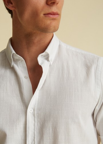 Solid Color Linen look Shirt, Short sleeves