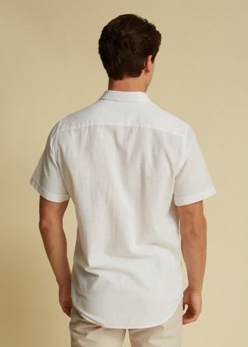 Solid Color Linen look Shirt, Short sleeves