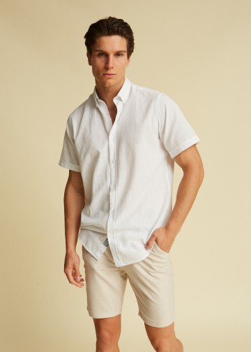 Solid Color Linen look Shirt, Short sleeves