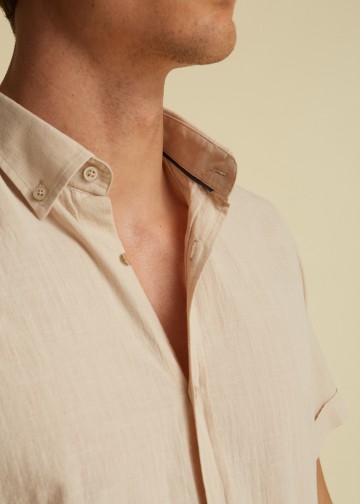 Solid Color Linen look Shirt, Short sleeves
