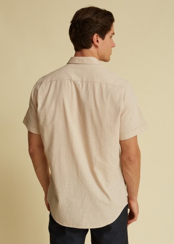 Solid Color Linen look Shirt, Short sleeves