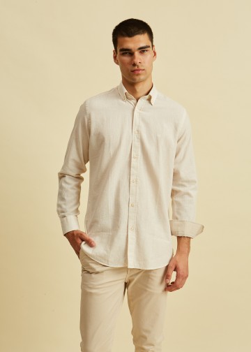 Solid Color Linen Blend Shirt, Button Down