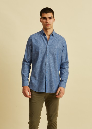 Solid Color Linen Blend Shirt, Button Down