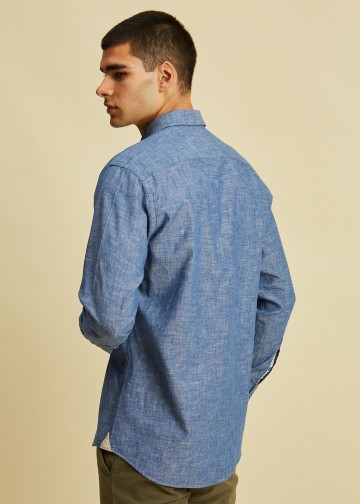 Solid Color Linen Blend Shirt, Button Down