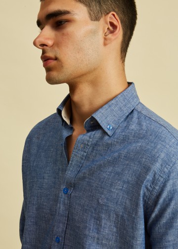 Solid Color Linen Blend Shirt, Button Down