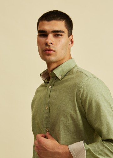 Solid Color Linen Blend Shirt, Button Down