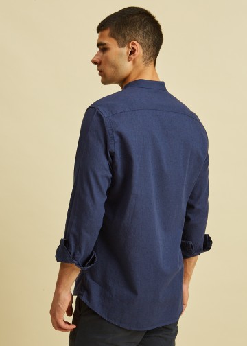 Solid color Linen Blend Shirt, Mao Collar