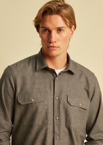 Solid Color Over-Shirt, Melange Flannel