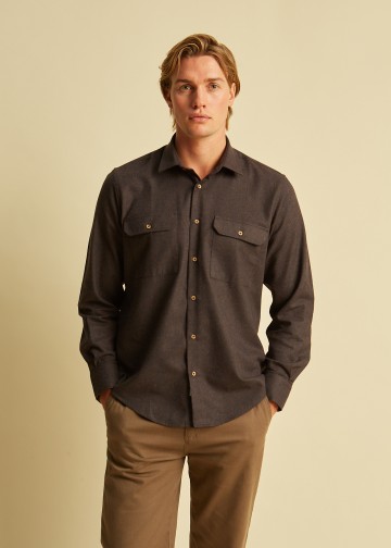 Solid Color Over-Shirt, Melange Flannel