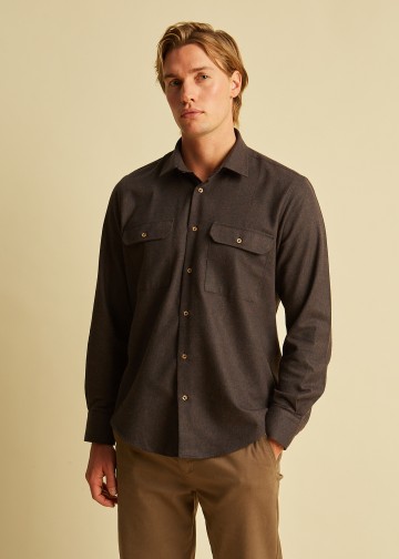 Solid Color Over-Shirt, Melange Flannel