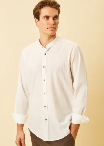 Solid Color Linen Blend Shirt, Mao Collar