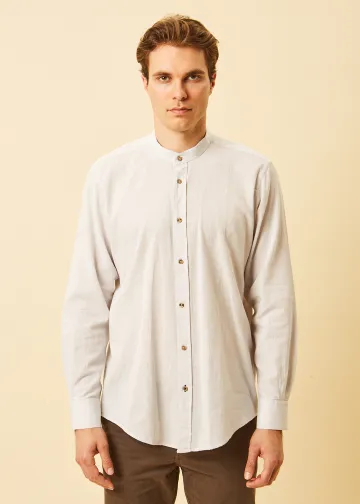 Solid Color Linen Blend Shirt, Mao Collar