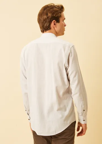 Solid Color Linen Blend Shirt, Mao Collar