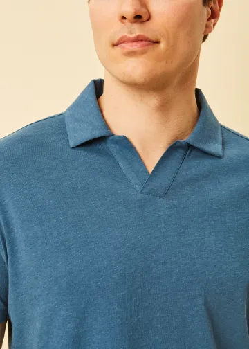 V-neck Polo Shirt, Hemp-Cotton Fabric