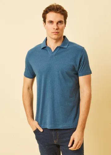 V-neck Polo Shirt, Hemp-Cotton Fabric