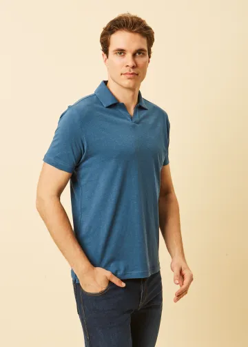 V-neck Polo Shirt, Hemp-Cotton Fabric