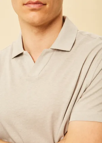 V-neck Polo Shirt, Hemp-Cotton Fabric