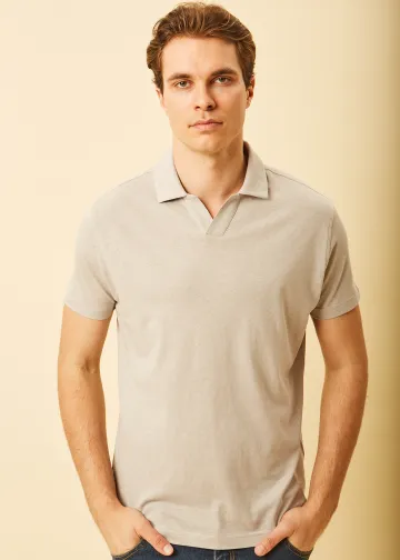 V-neck Polo Shirt, Hemp-Cotton Fabric