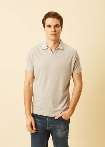 V-neck Polo Shirt, Hemp-Cotton Fabric