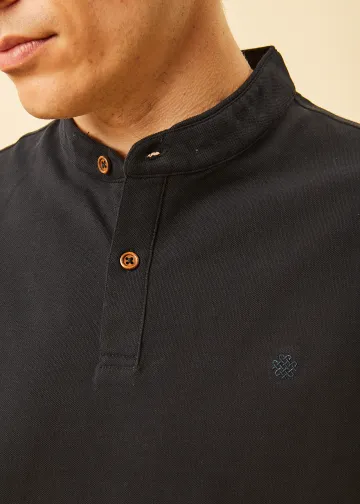 Polo Shirt, Mao Collar, Pima Cotton Pique Fabric