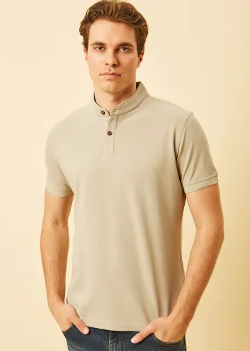 Polo Shirt, Mao Collar, Pima Cotton Pique Fabric