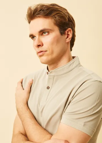 Polo Shirt, Mao Collar, Pima Cotton Pique Fabric