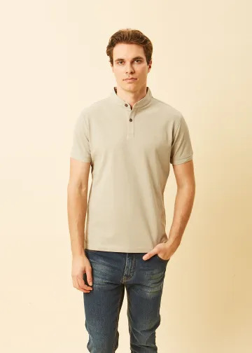 Polo Shirt, Mao Collar, Pima Cotton Pique Fabric