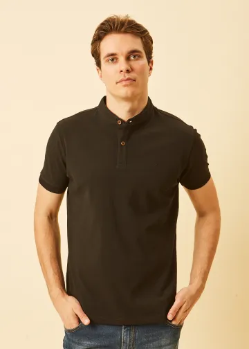 Polo Shirt, Mao Collar, Pima Cotton Pique Fabric