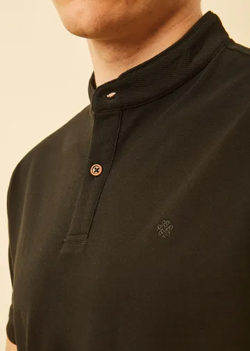 Polo Shirt, Mao Collar, Pima Cotton Pique Fabric