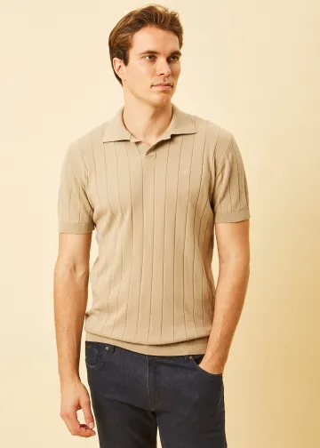Striped Light Knit Polo Ribbed