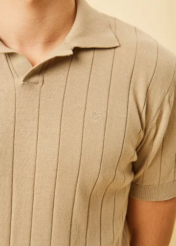 Striped Light Knit Polo Ribbed