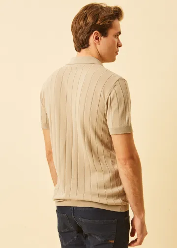 Striped Light Knit Polo Ribbed