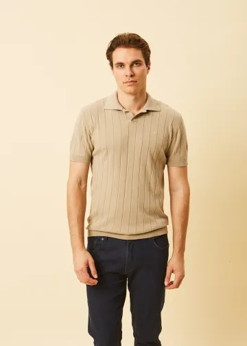 Striped Light Knit Polo Ribbed