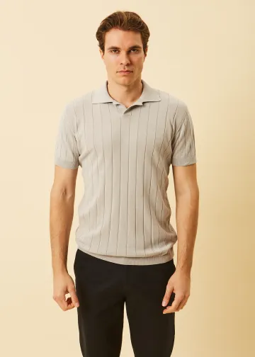 Striped Light Knit Polo Ribbed