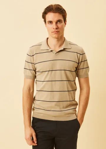 Striped Light Knit Polo Shirt