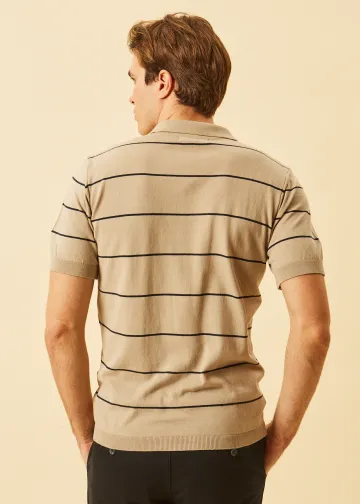 Striped Light Knit Polo Shirt