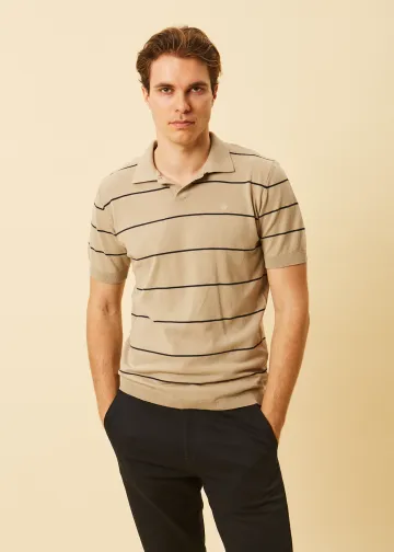Striped Light Knit Polo Shirt