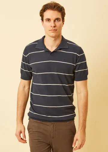 Striped Light Knit Polo Shirt