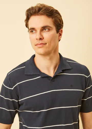 Striped Light Knit Polo Shirt