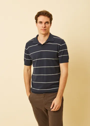 Striped Light Knit Polo Shirt