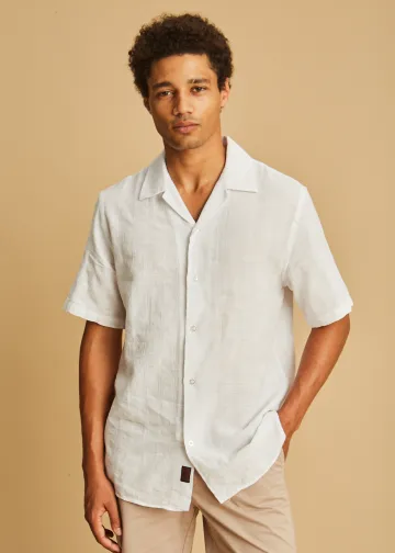 Solid Color Short Sleeved Shirt, Jaquard Striped