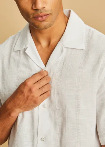 Solid Color Short Sleeved Shirt, Jaquard Striped