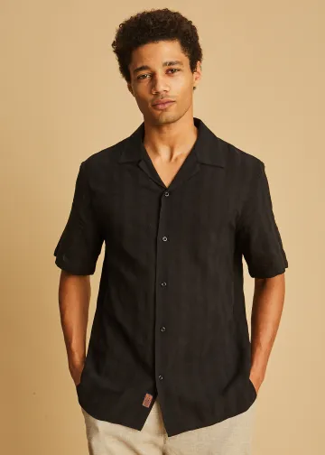Solid Color Short Sleeved Shirt, Jaquard Striped