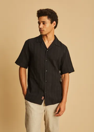 Solid Color Short Sleeved Shirt, Jaquard Striped