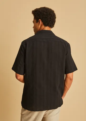 Solid Color Short Sleeved Shirt, Jaquard Striped