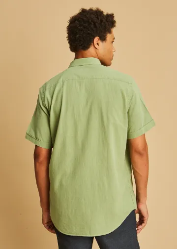 Solid Color, Short Sleeves Shirt, Slub Poplin
