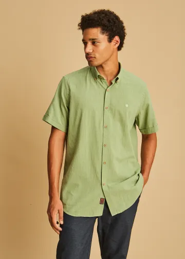 Solid Color, Short Sleeves Shirt, Slub Poplin