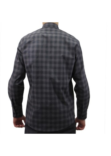 Men's anthracite yarn dyed checkered shirt