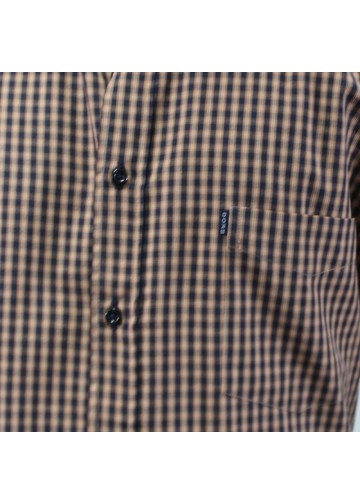 Men's tan brown yarn dyed checkered shirt
