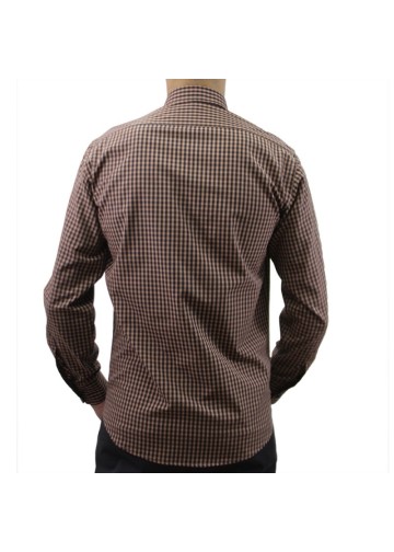 Men's tan brown yarn dyed checkered shirt